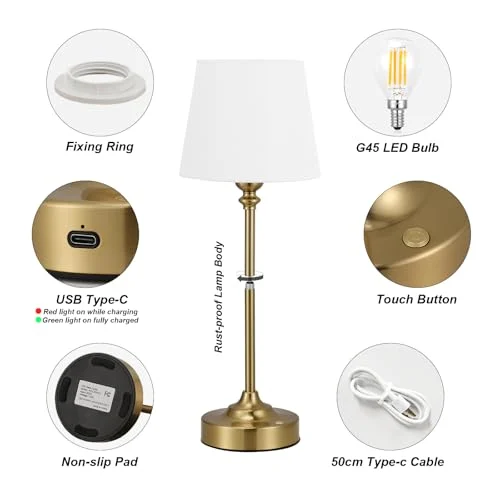 Rechargeable Gold Table Lamp with Touch Control for Home results