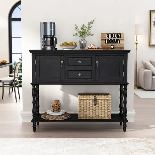 Retro Console Table with 2 Doors and Open Storage Shelf features