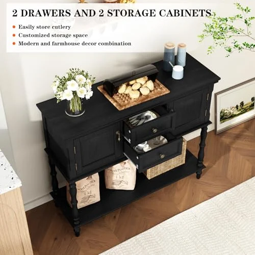 Retro Console Table with 2 Doors and Open Storage Shelf results