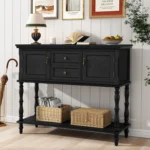 Retro Console Table with 2 Doors and Open Storage Shelf