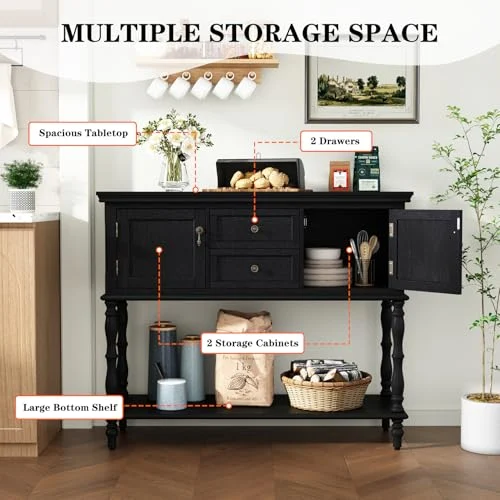 Retro Console Table with 2 Doors and Open Storage Shelf showcase