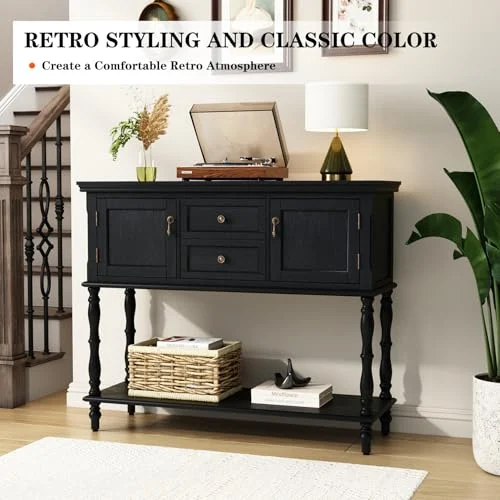Retro Console Table with 2 Doors and Open Storage Shelf unboxing