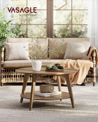 Round Coffee Table with 2-Tier Design and Easy Assembly for Living Room detail