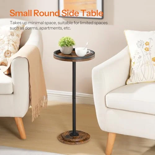 Round Drink Table with Pedestal for Living Room or Bedroom features