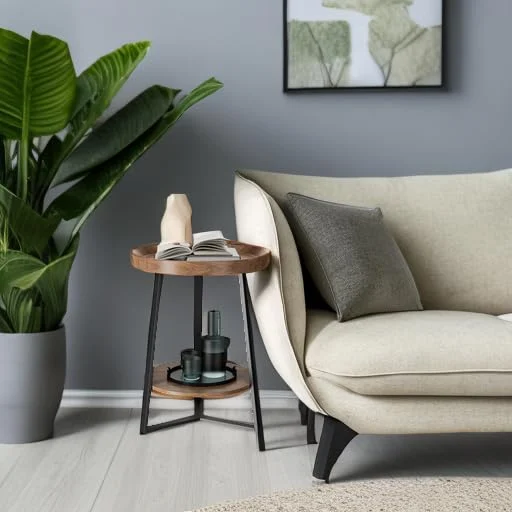 Round End Table with Storage Shelf and Metal Frame for Farmhouse Decor detail
