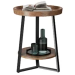 Round End Table with Storage Shelf and Metal Frame for Farmhouse Decor