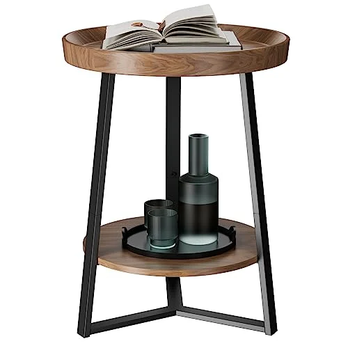 Round End Table with Storage Shelf and Metal Frame for Farmhouse Decor review
