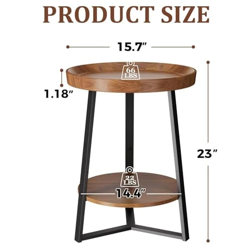 Round End Table with Storage Shelf and Metal Frame for Farmhouse Decor showcase