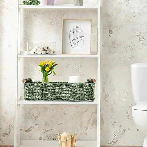 Round Paper Rope Storage Basket – Decorative Organizer with Handle features