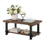 Rustic Coffee Table with Storage Shelf for Industrial Living Room Style