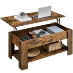 Rustic Lift Top Coffee Table with Large Hidden Storage Shelf