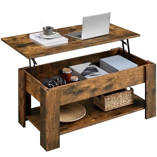 Rustic Lift Top Coffee Table with Large Hidden Storage Shelf review