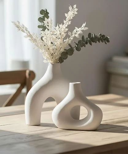 Set of 2 Ceramic Donut Vases for Minimalist Home Centerpieces detail