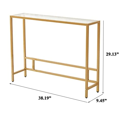Small Modern Console Table with Glass and Metal Frame detail