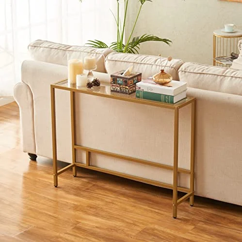 Small Modern Console Table with Glass and Metal Frame features