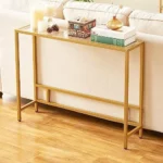 Small Modern Console Table with Glass and Metal Frame