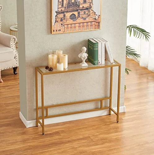 Small Modern Console Table with Glass and Metal Frame showcase
