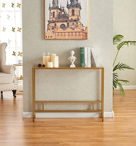 Small Modern Console Table with Glass and Metal Frame unboxing