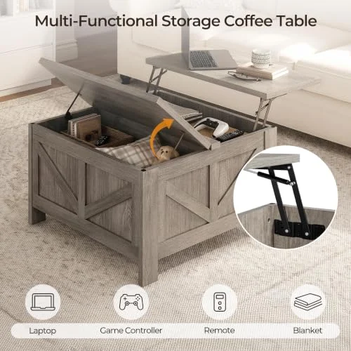 Square Farmhouse Coffee Table with Hidden Storage for Small Spaces results