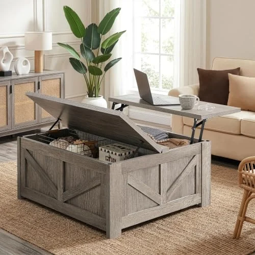 Square Farmhouse Coffee Table with Hidden Storage for Small Spaces review