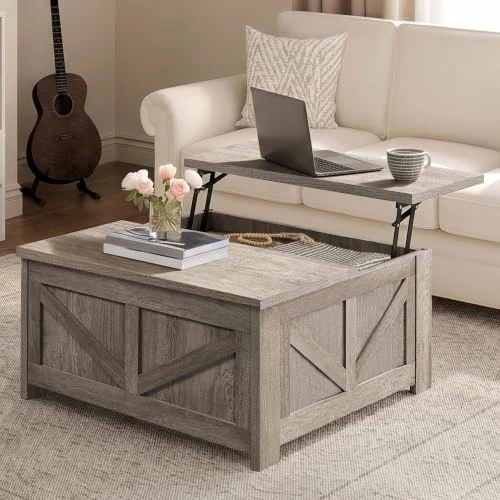 Square Farmhouse Coffee Table with Hidden Storage for Small Spaces showcase