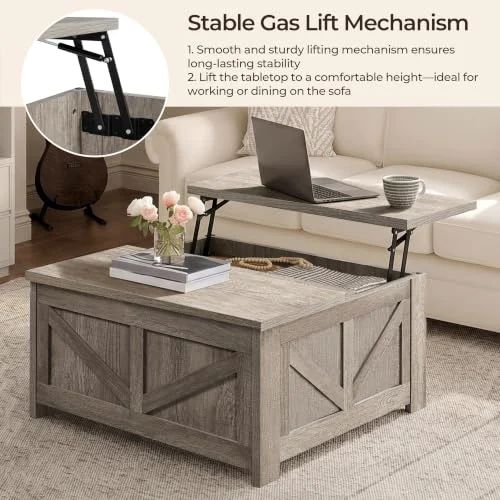 Square Farmhouse Coffee Table with Hidden Storage for Small Spaces unboxing