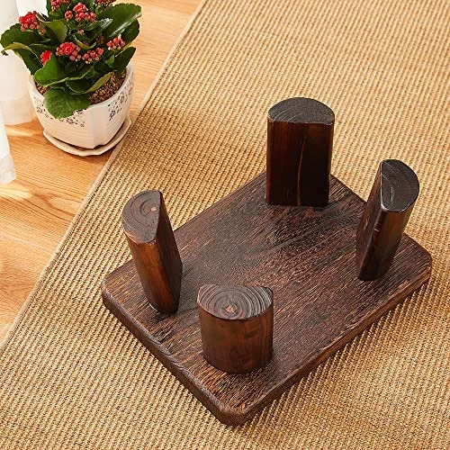 Sturdy Rectangular Wooden Step Stool for Kitchen and Bathroom features