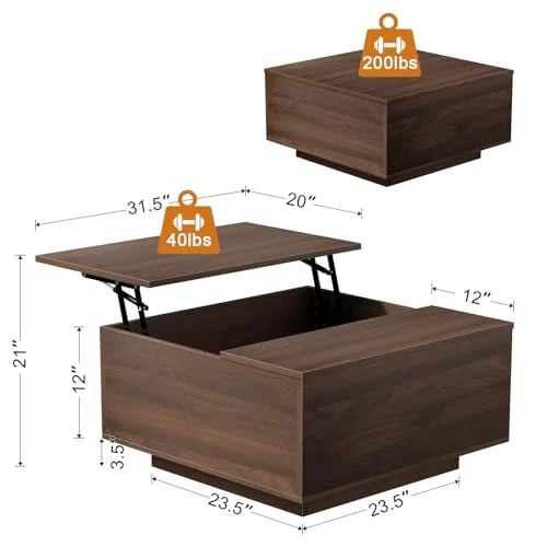 Walnut Lift Top Coffee Table with Hidden Storage for Modern Living detail