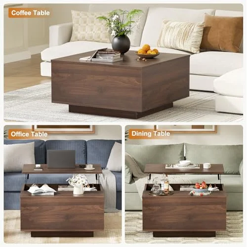 Walnut Lift Top Coffee Table with Hidden Storage for Modern Living results