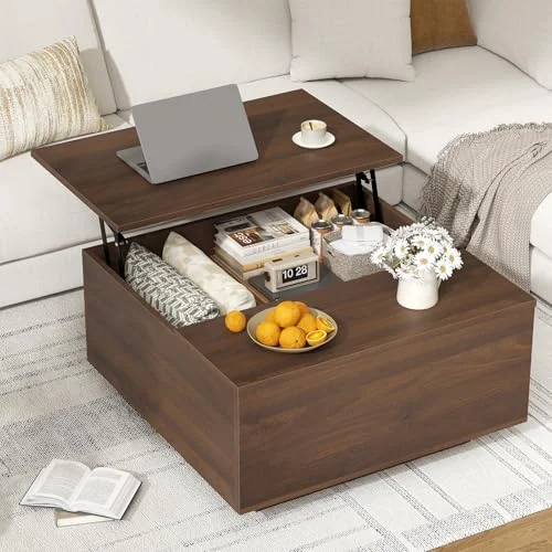 Walnut Lift Top Coffee Table with Hidden Storage for Modern Living showcase