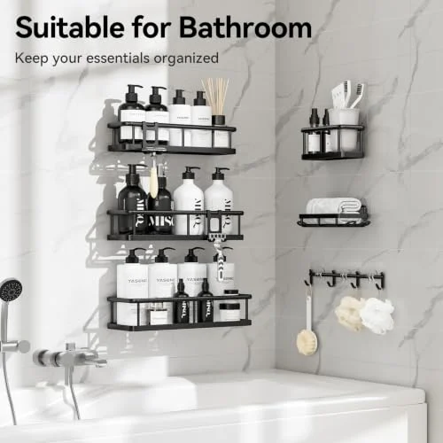 YASONIC Rustproof Shower Caddy – No Drilling Bathroom Organizer 6 Pack unboxing